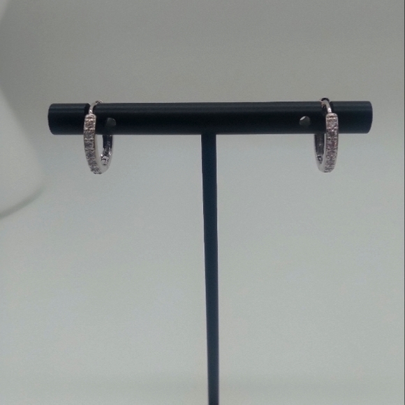 COPY - 925 Fine Sterling Silver Stamped Genuine CZ 10mm Hoop Earrings Unisex - Picture 1 of 4